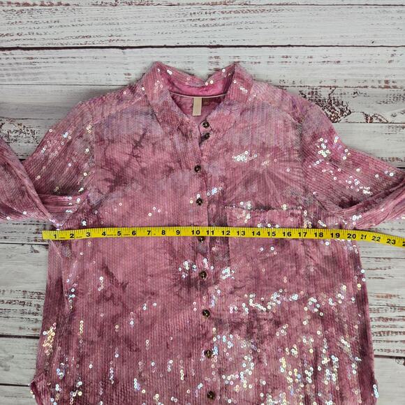Picro Pink Sequined Shimmer Showgirl Top Size L Sparkle Feminine Holiday Party - Picture 9 of 12